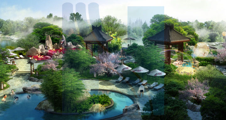 度假綜合體項目旅游規(guī)劃院設(shè)計的?；◢u溫泉城日本溫泉旅游規(guī)劃效果圖